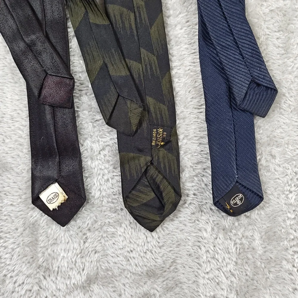 Vintage Skinny Tie Lot Of 3 Mens 50s 60s Rat Pack Mod Rockabilly Mid Century